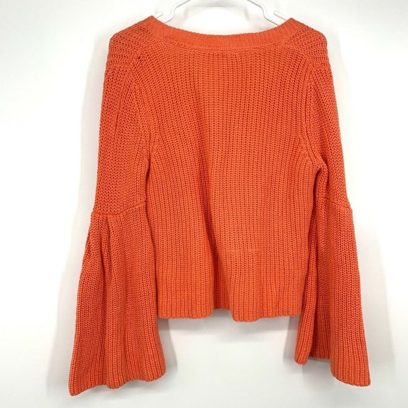 Free People Sweater Damsel Orange VNeck Ribbed Pullover Bell Sleeve - Picture 8 of 12